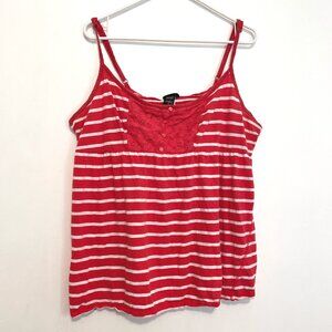 TORRID 3 Plus Size Striped Lace Trim Cami Red White Cotton Empire Waist Tank Top